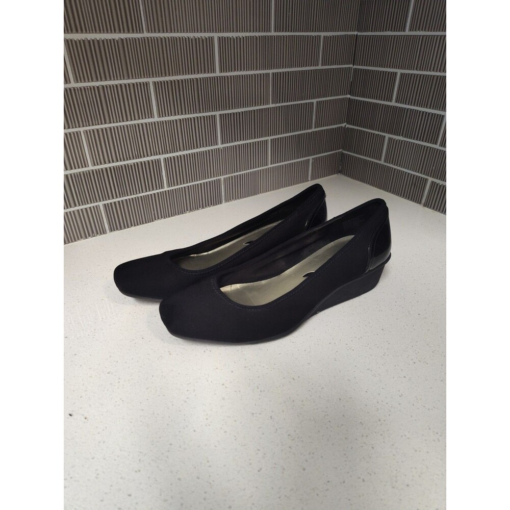 Anne Klein Sport Shoes Women's Size 9.5M Wedge Heel Slip On Stretch Fabric Black